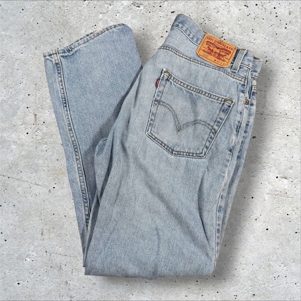 Levis 505 Regular Fit Jeans Mens 36x32 Light Wash Blue Straight Denim Pants